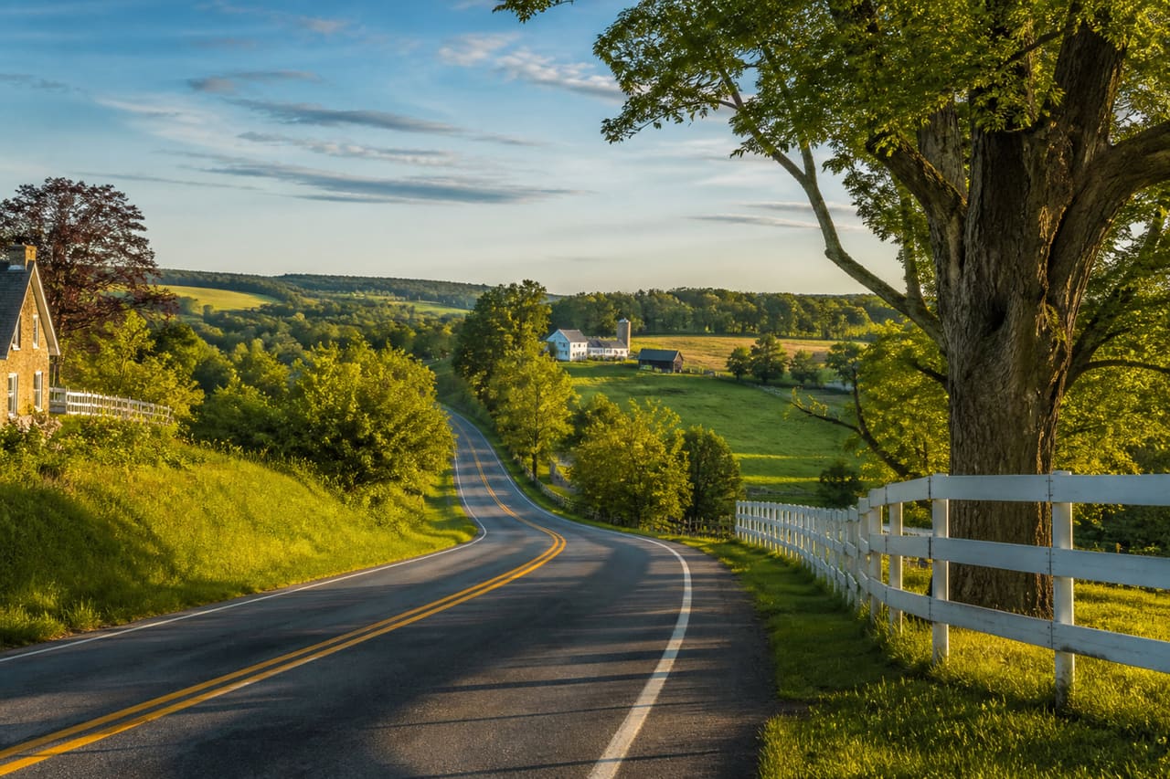 Scenic Country Road and Farmland in Oxford Township Pa