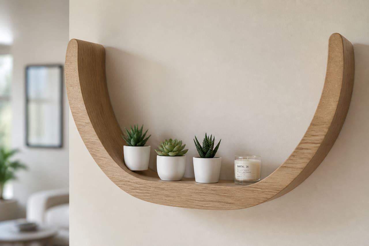 Minimalist Horseshoe Shelf Displaying Small Potted Plants