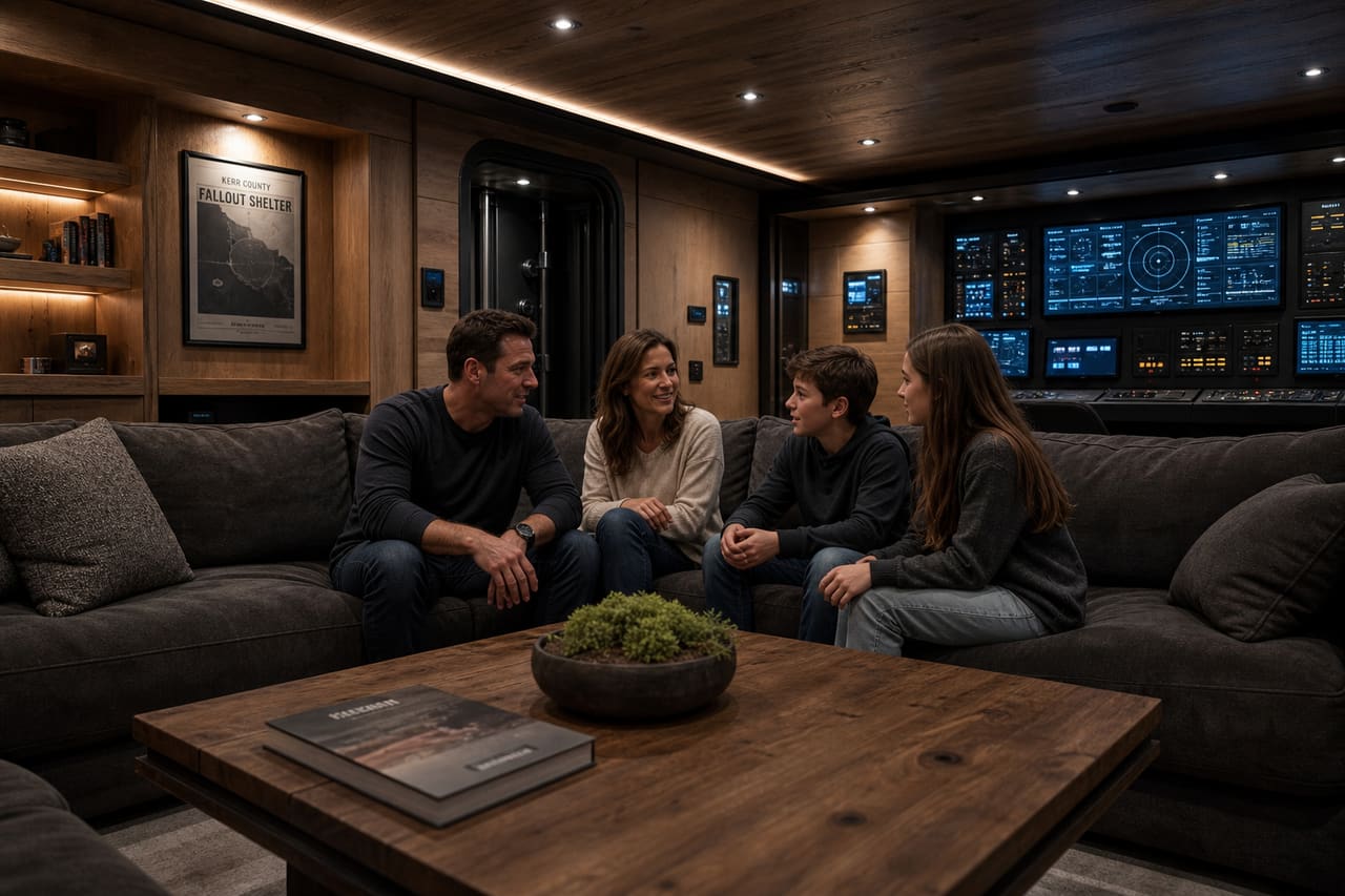 Family Relaxing in a Modern Underground Nuclear Shelter