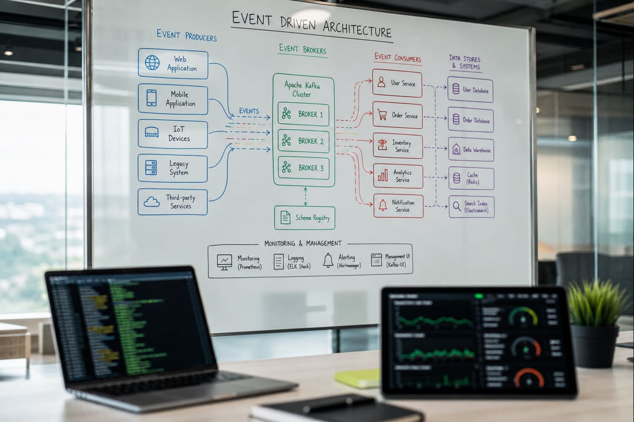 Technical Diagram of Eda Architecture on Office Glass Board