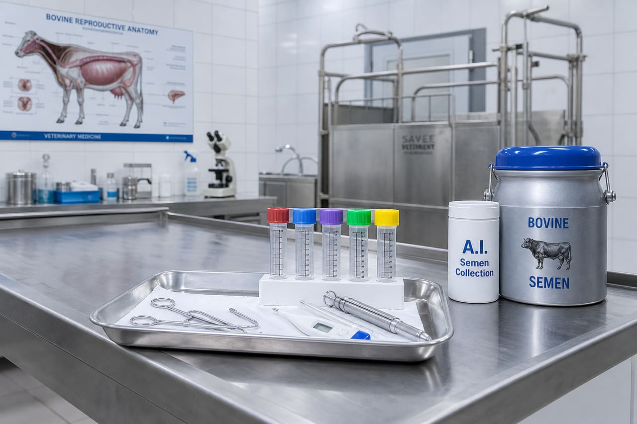 Veterinary Equipment for Bull Semen Collection in a Modern Clinic