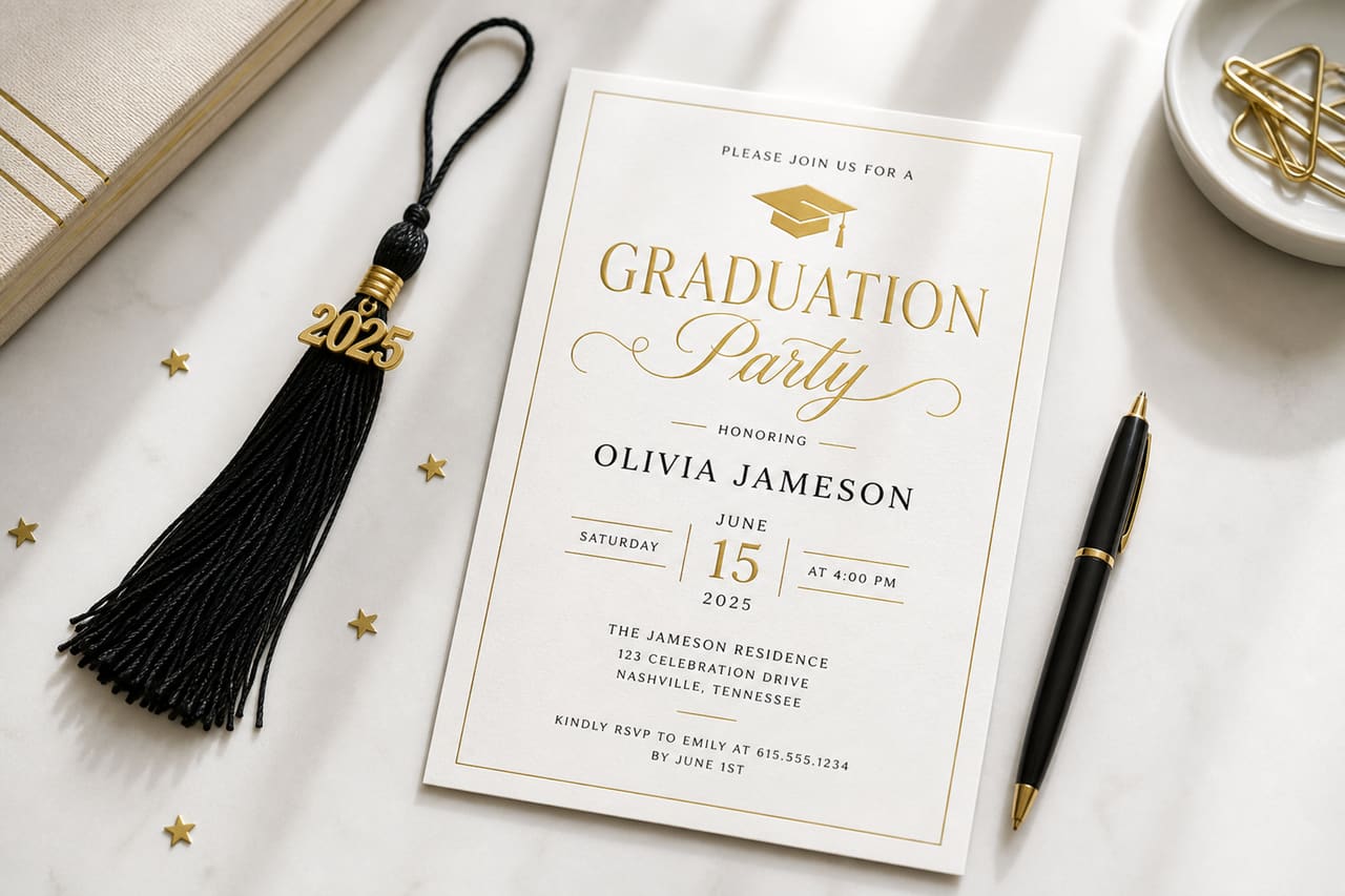 Elegant Graduation Party Invitation Card with Gold Foil Accents