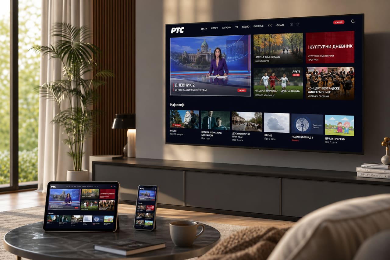 Smart TV Displaying the Www.rts.rs Program in Modern Living Room