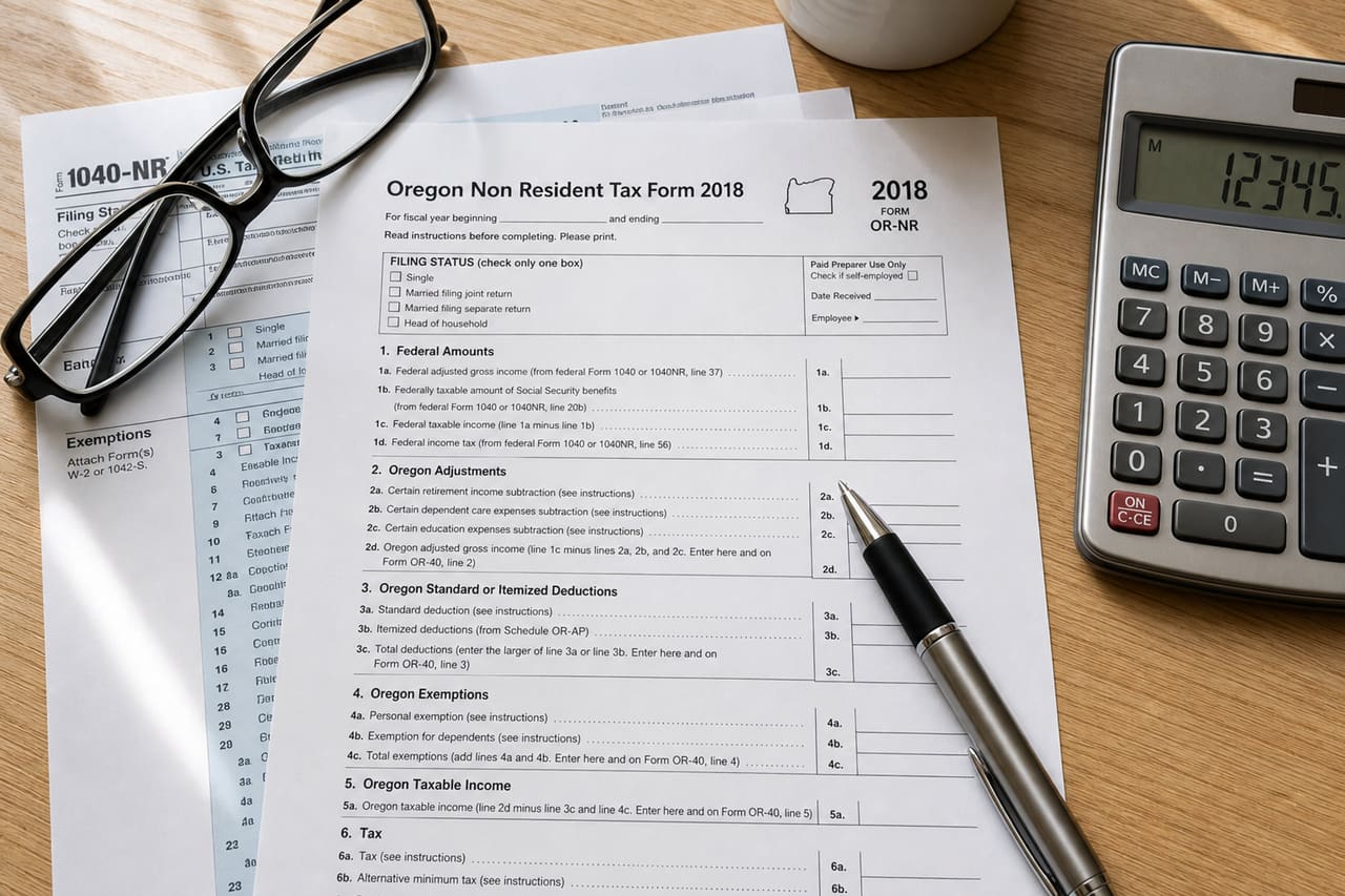 Oregon Non Resident Tax Form 2018 on Wooden Desk