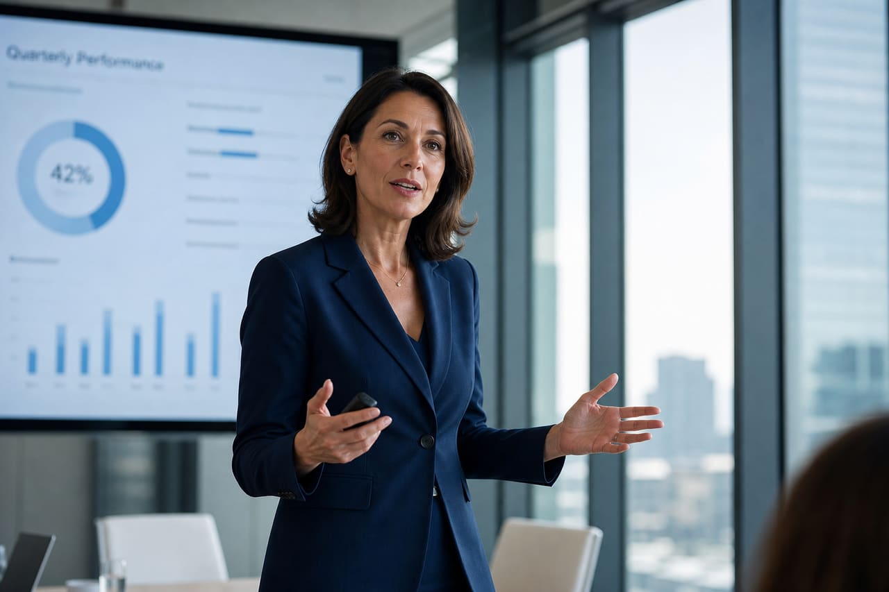 Professional Businesswoman Leading a Corporate Meeting in a Modern Office