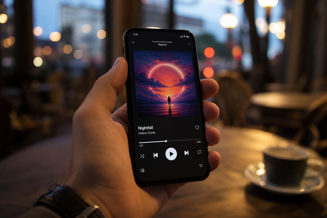 Modern Smartphone Displaying Music Streaming App Interface