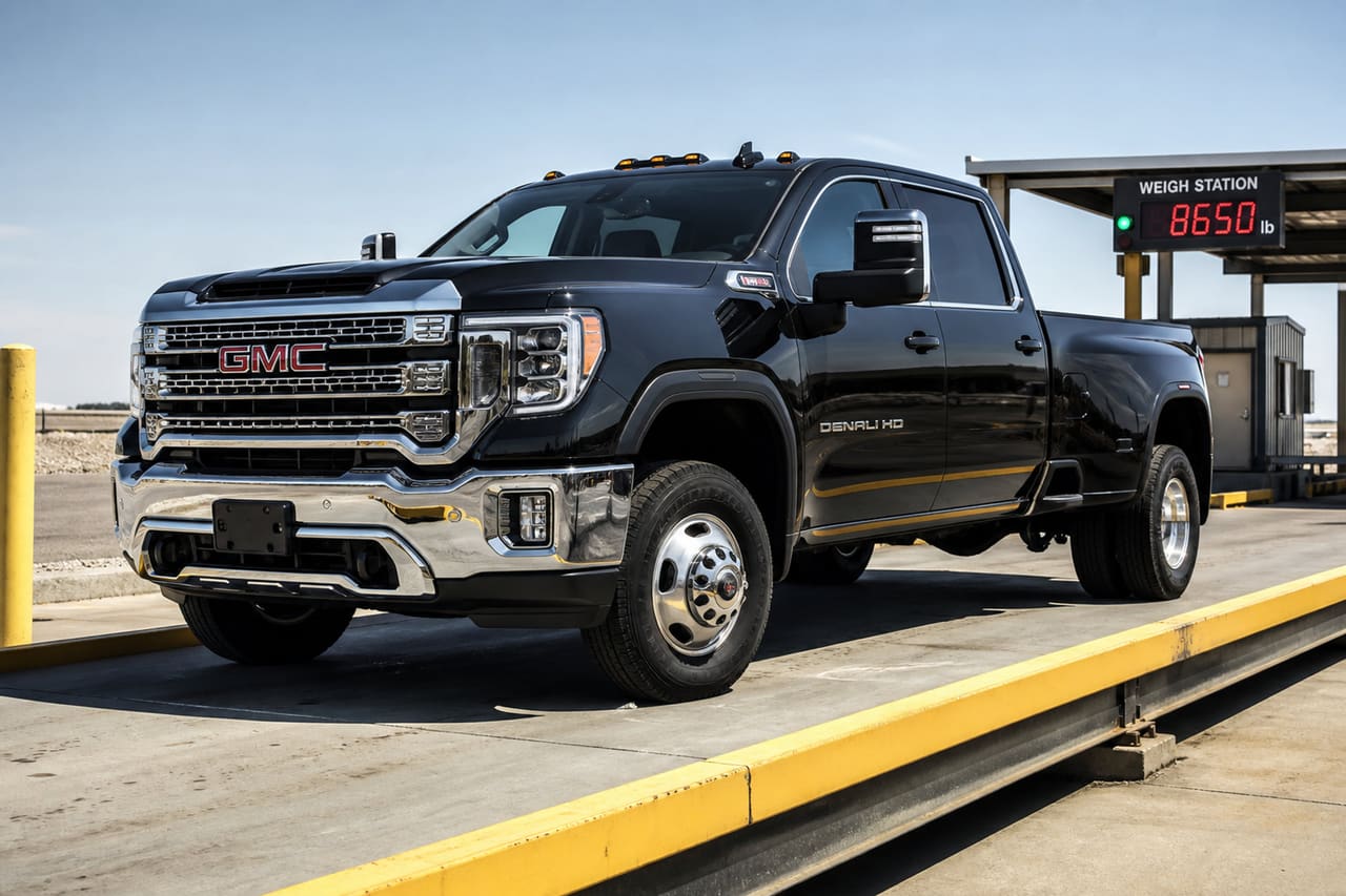 GMC 3500 Pickup Truck on Industrial Weighing Scale