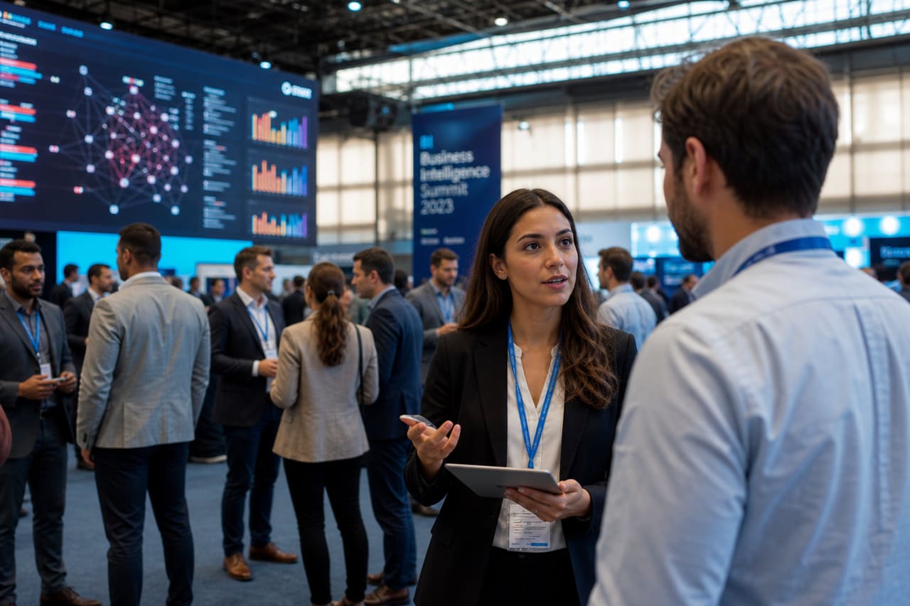 Professionals Networking at a Business Intelligence Conference