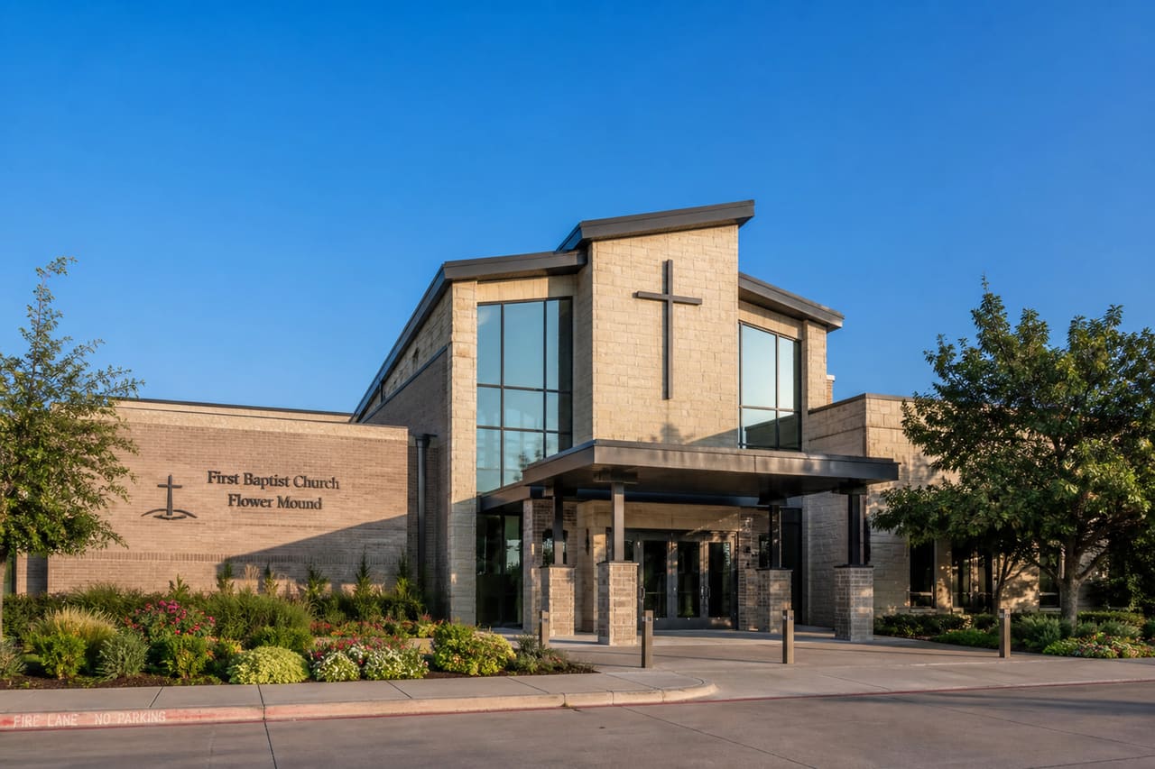 Modern Baptist Church Building in Flower Mound Texas