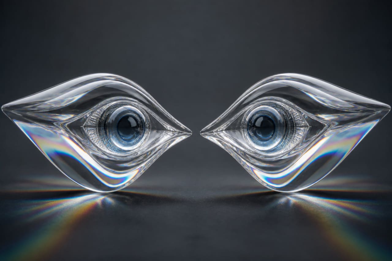 Mirrored Crystalline Eyes Representing Symmetric Vision