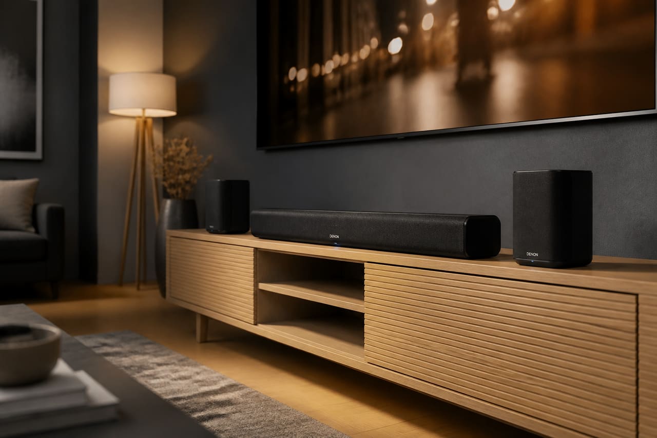 High-End Home Theater Surround Sound System in Modern Living Room