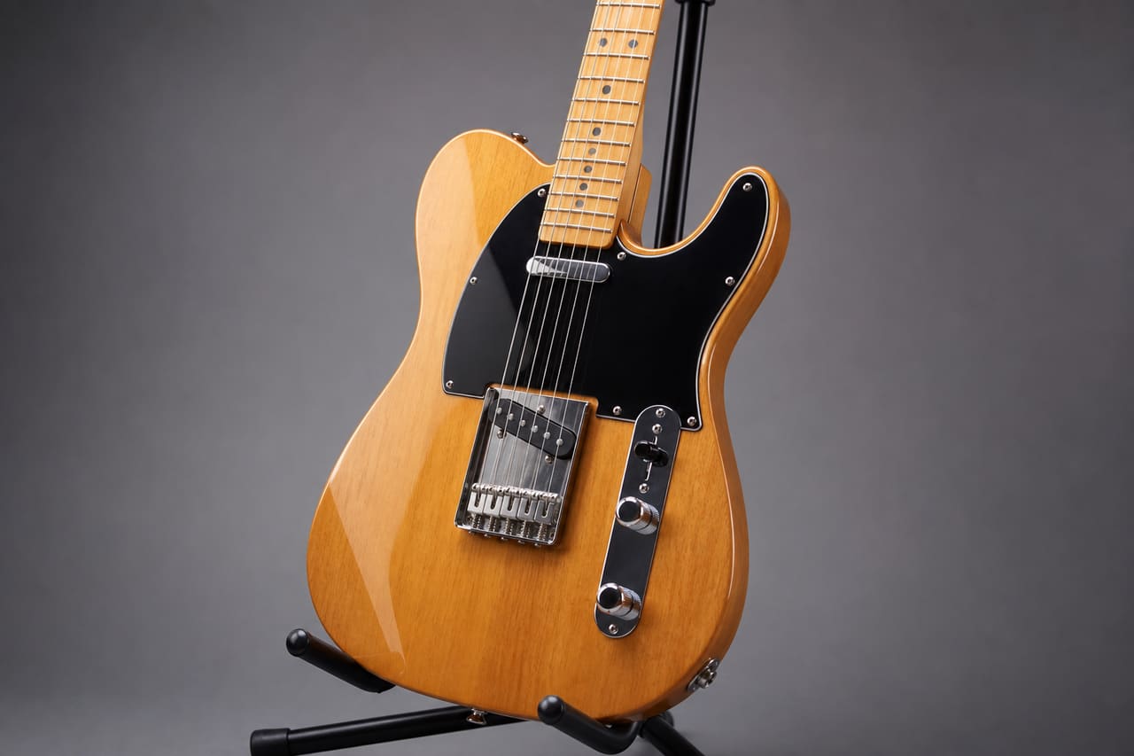 Samick Greg Bennett Telecaster Electric Guitar on a Music Stand