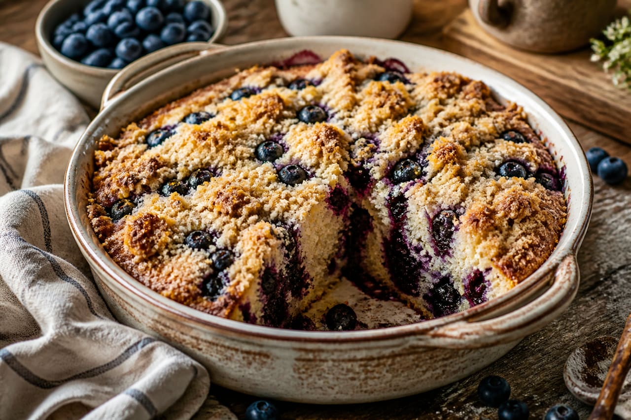 Freshly Baked Blueberry Buckle with Golden Streusel Topping