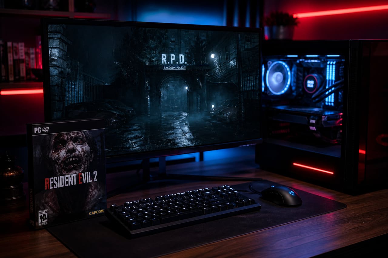 Gaming Pc Setup Featuring Survival Horror Game and Retail Box