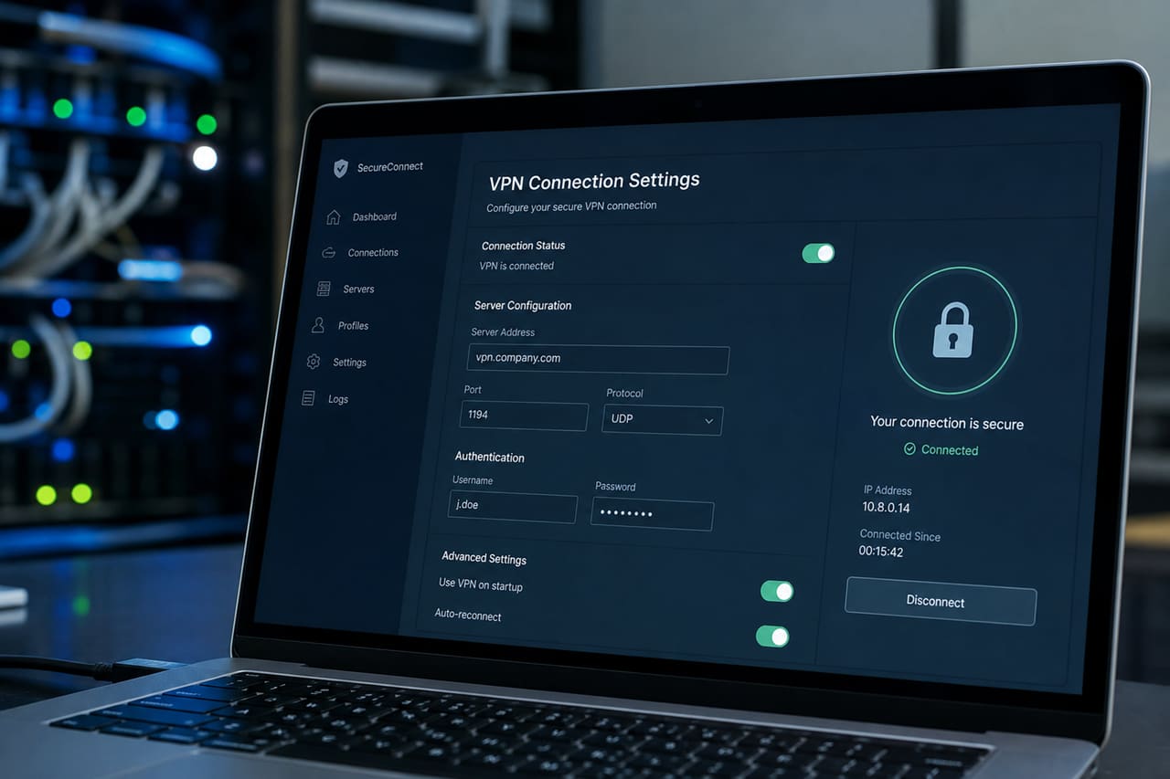 It Specialist Configuring Vpn Access on a Laptop in Server Room