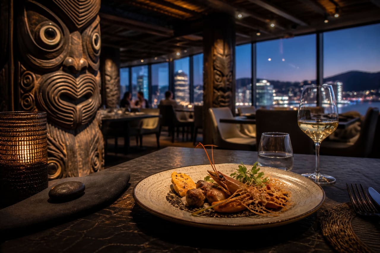 Modern Maori Restaurant Interior with Gourmet Fusion Cuisine in Wellington