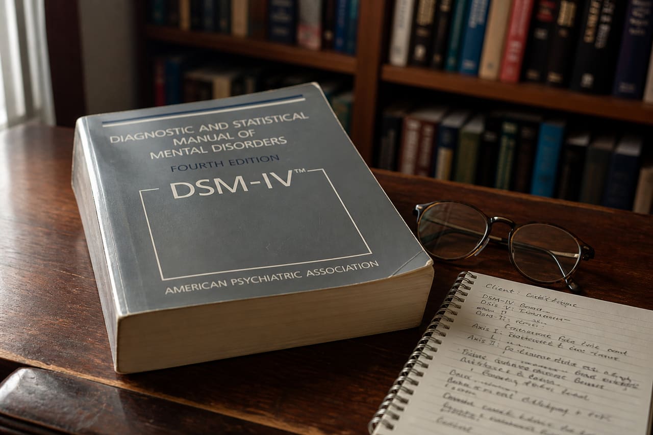 Dsm Iv 4th Edition Manual on a Wooden Desk
