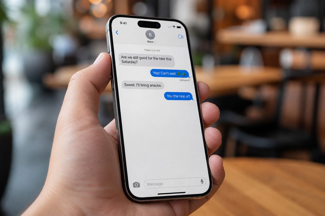 Close-Up of Smartphone Screen Displaying Text Message Conversation