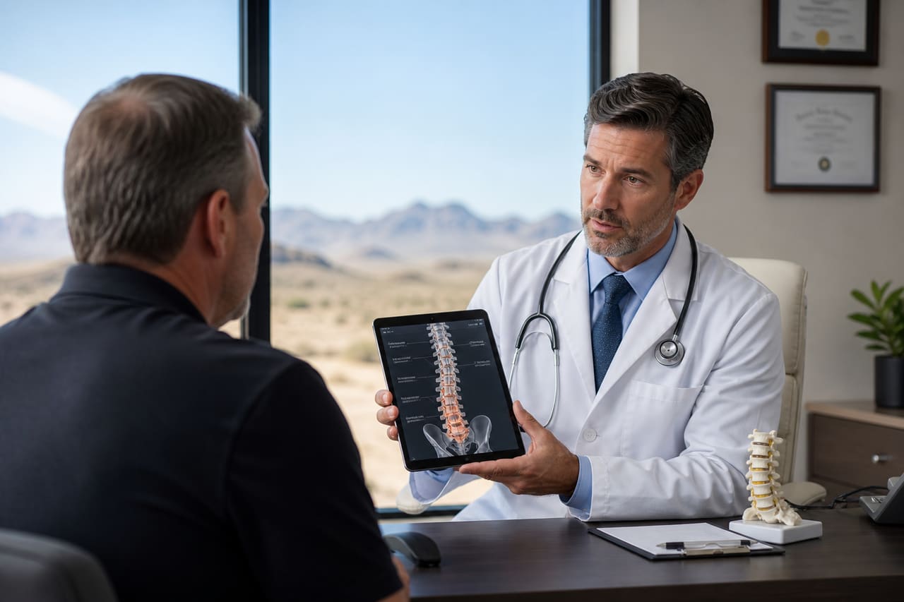 Pain Management Doctor Consulting with Patient in Nevada Medical Office