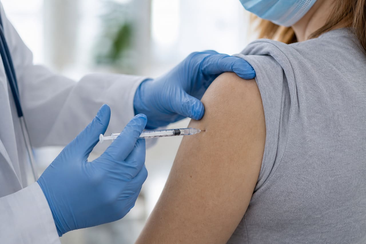 Doctor Administering Meningococcal Vaccine to Young Adult Patient