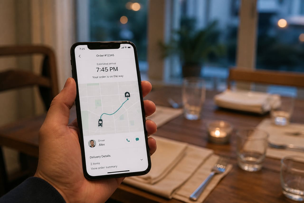 Person Tracking Food Delivery Order on Smartphone