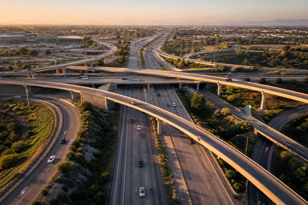 Aerial View of a Complex Highway Parker Interchange