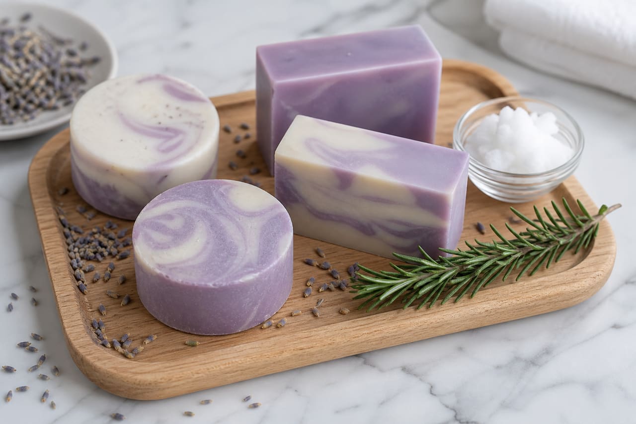 Handmade Shampoo Bars for Color Treated Hair on a Wooden Tray