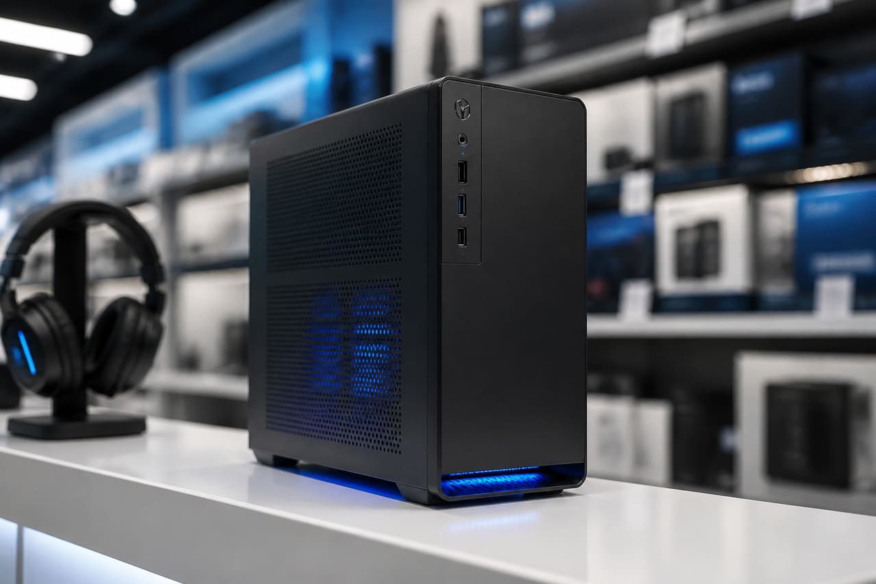 Compact Gaming Pc Displayed on a Retail Shelf