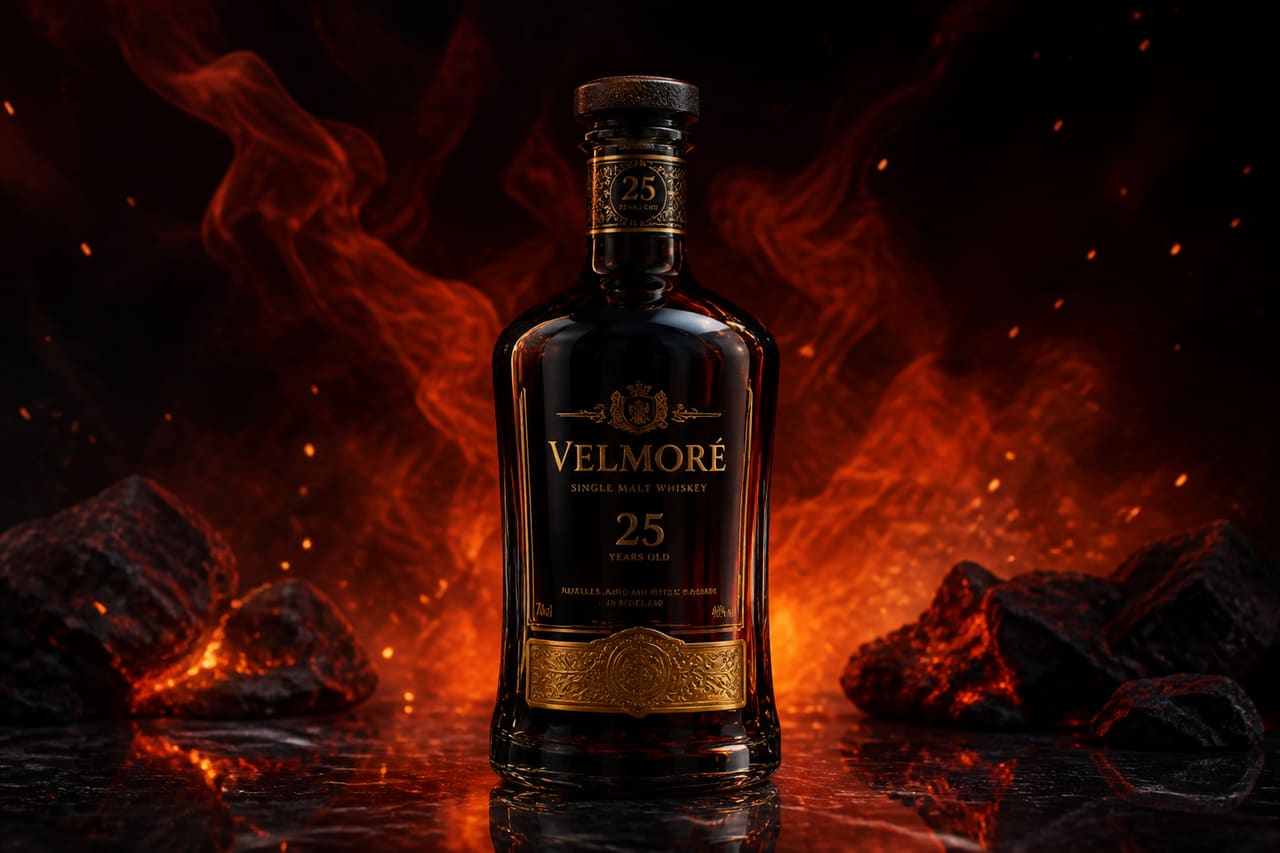 Premium Bottle of Hellfire Liquor on Reflective Black Surface