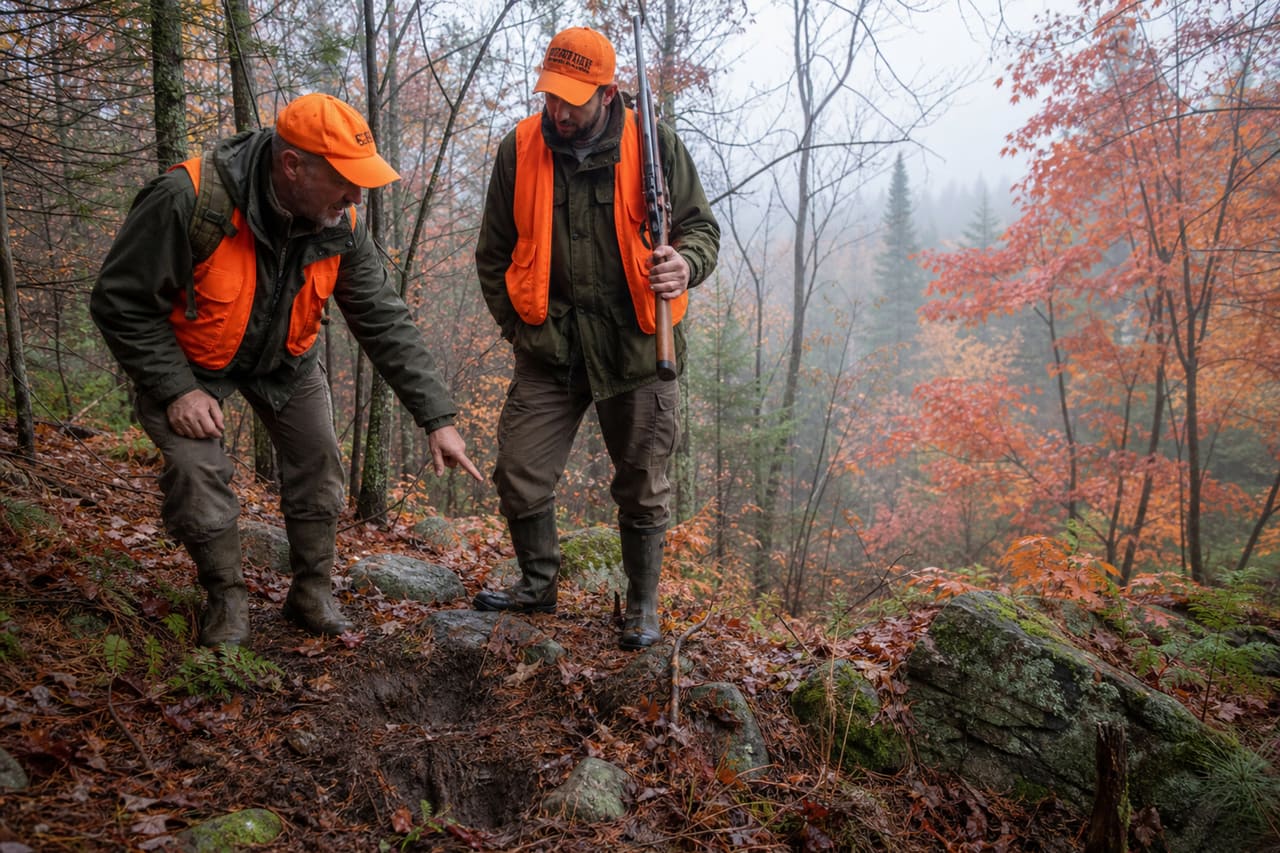 Hunting Guide Tracking Moose in an Autumn Vermont Forest