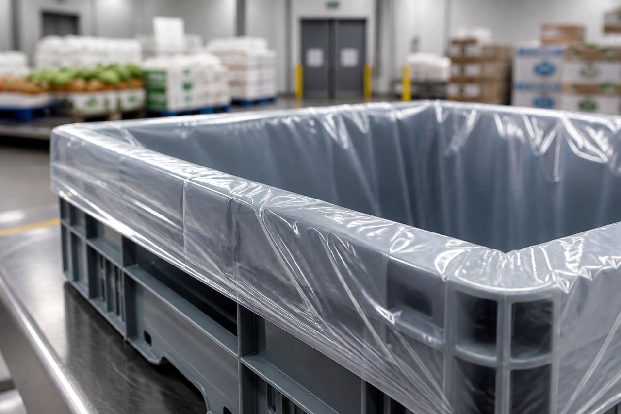 Clear Produce Case Liner Fitted Inside Industrial Shipping Crate