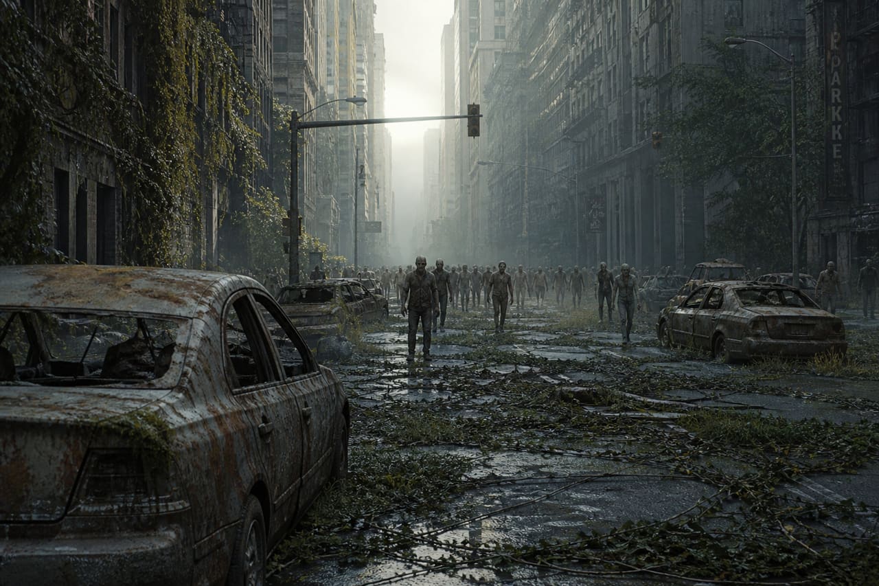 Desolate Urban City Street During a Zombocalypse