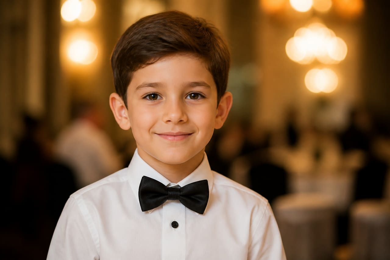 Young Boy Wearing a Black Bow Tie for a Formal Event