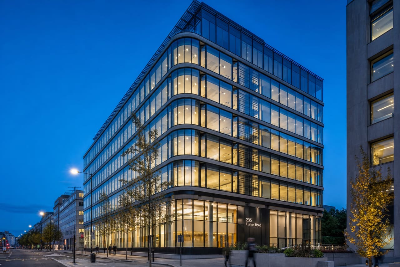 Modern Exterior of 235 Euston Road Office Building in London