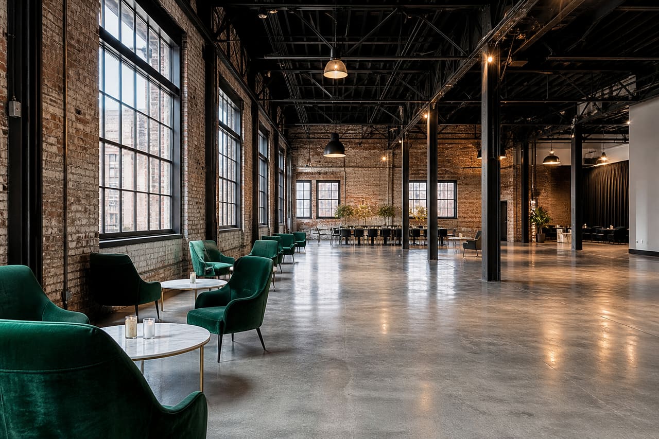 Modern Industrial Event Space with Exposed Brick in Chicago