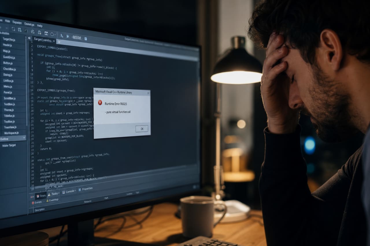 Frustrated Programmer Facing Runtime Error on Computer Screen