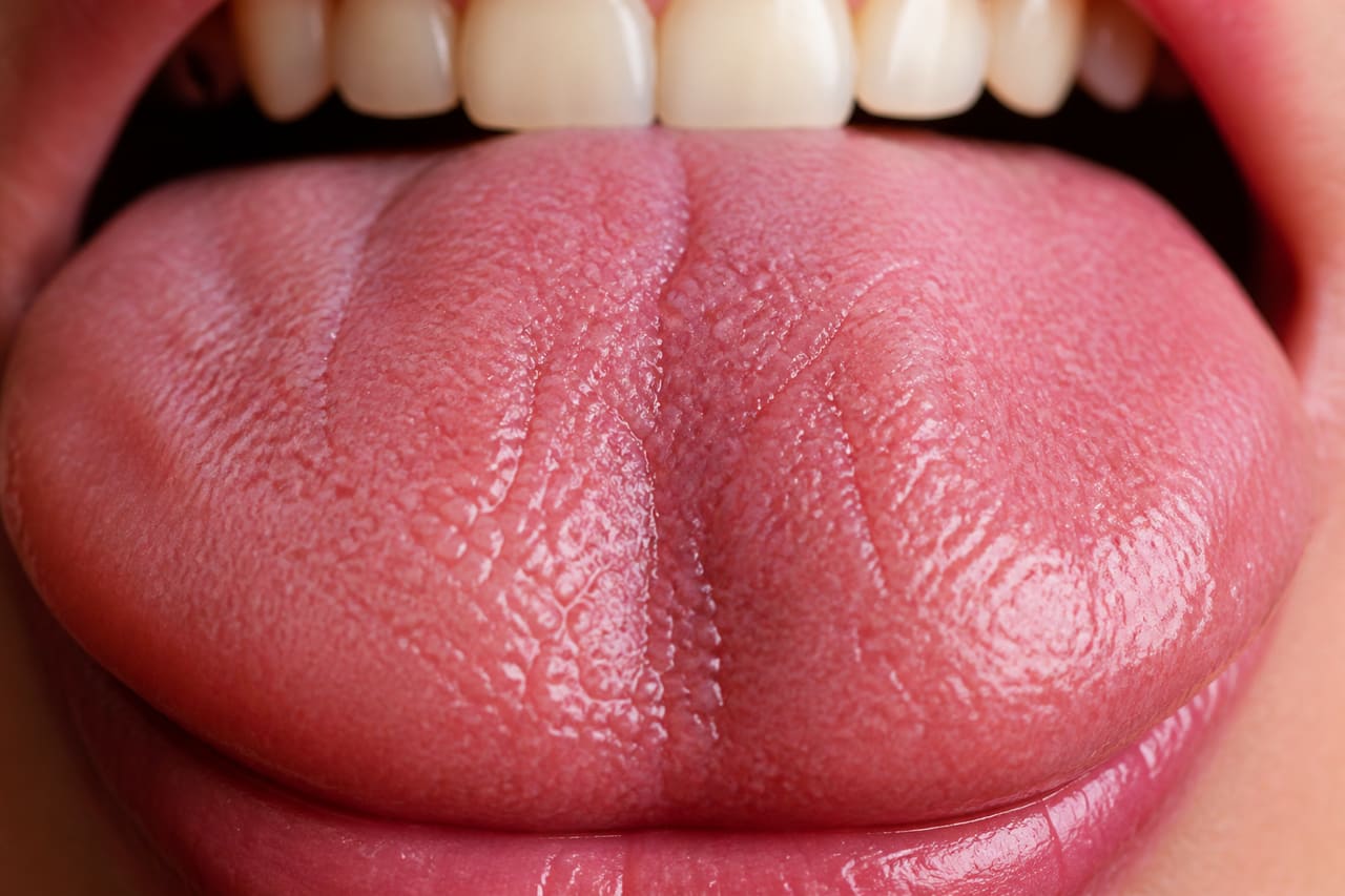 Close-Up of a Healthy Human Tongue and Oral Cavity