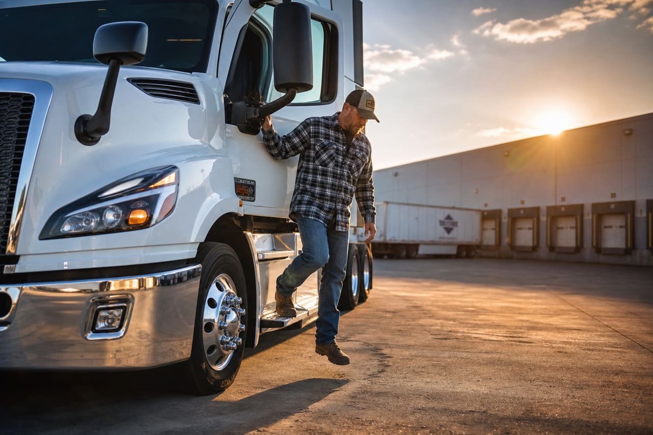 Commercial Truck Driver Parking Semi Truck at Georgia Distribution Center