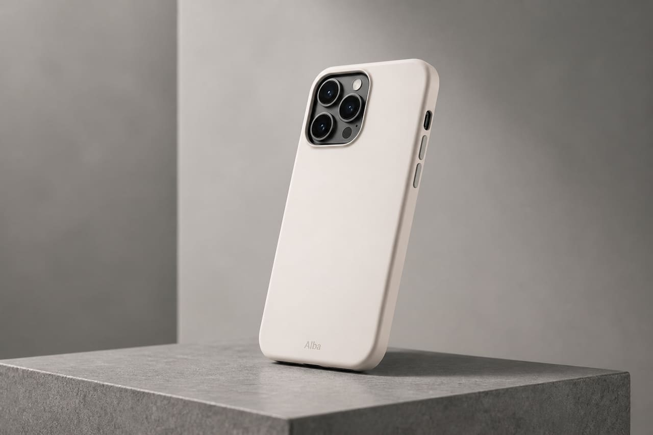 Minimalist Alba Case for Smartphone on Stone Plinth