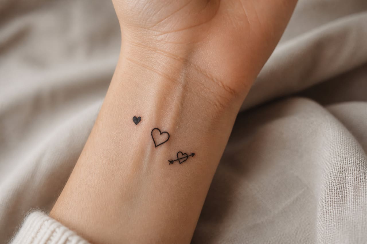 Minimalist Love Heart Tattoo Designs on a Person's Wrist