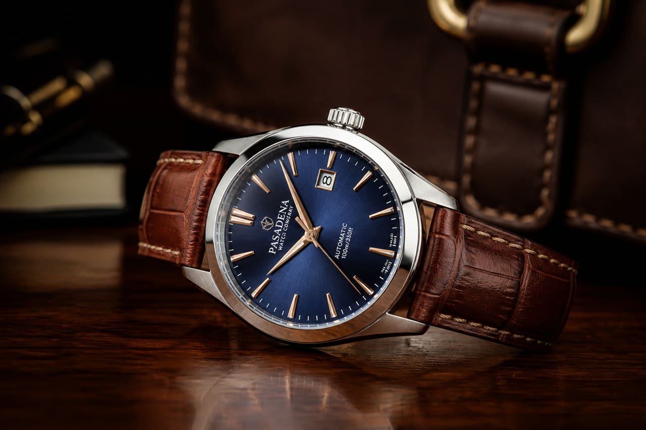 Luxury Pasadena Watch on a Polished Walnut Surface