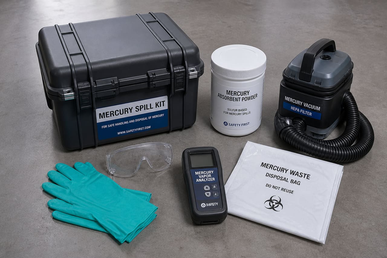 Mercury Spill Management Kit with Safety Equipment