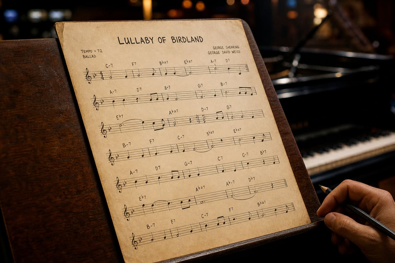Vintage Jazz Lead Sheet Resting on a Piano Stand