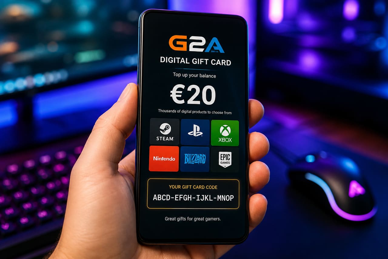 Digital G2a Gift Card Displayed on a Smartphone Screen