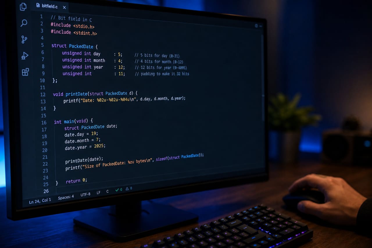 C Bit Field Code Displayed on a Developer Monitor