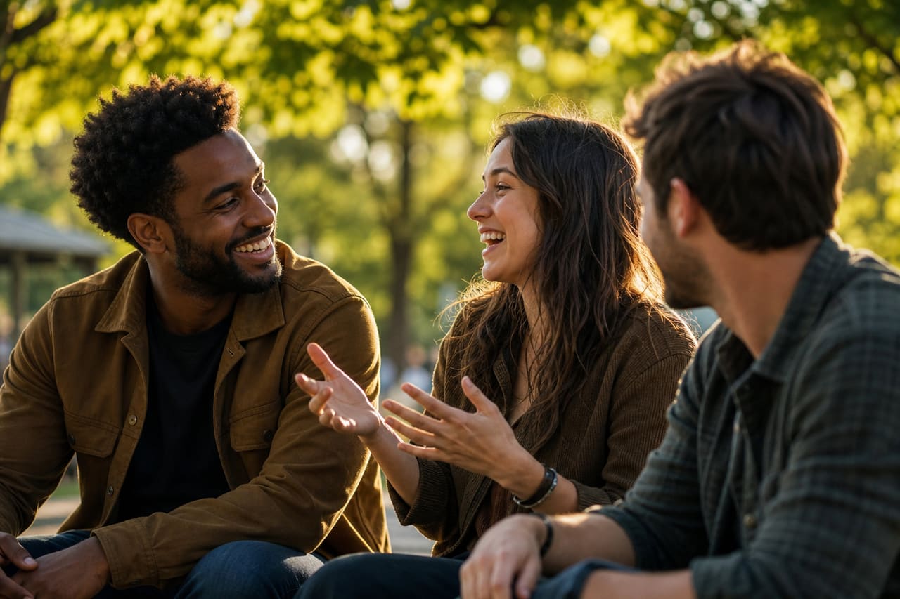 Diverse Friends Laughing and Connecting in a Sunny Park