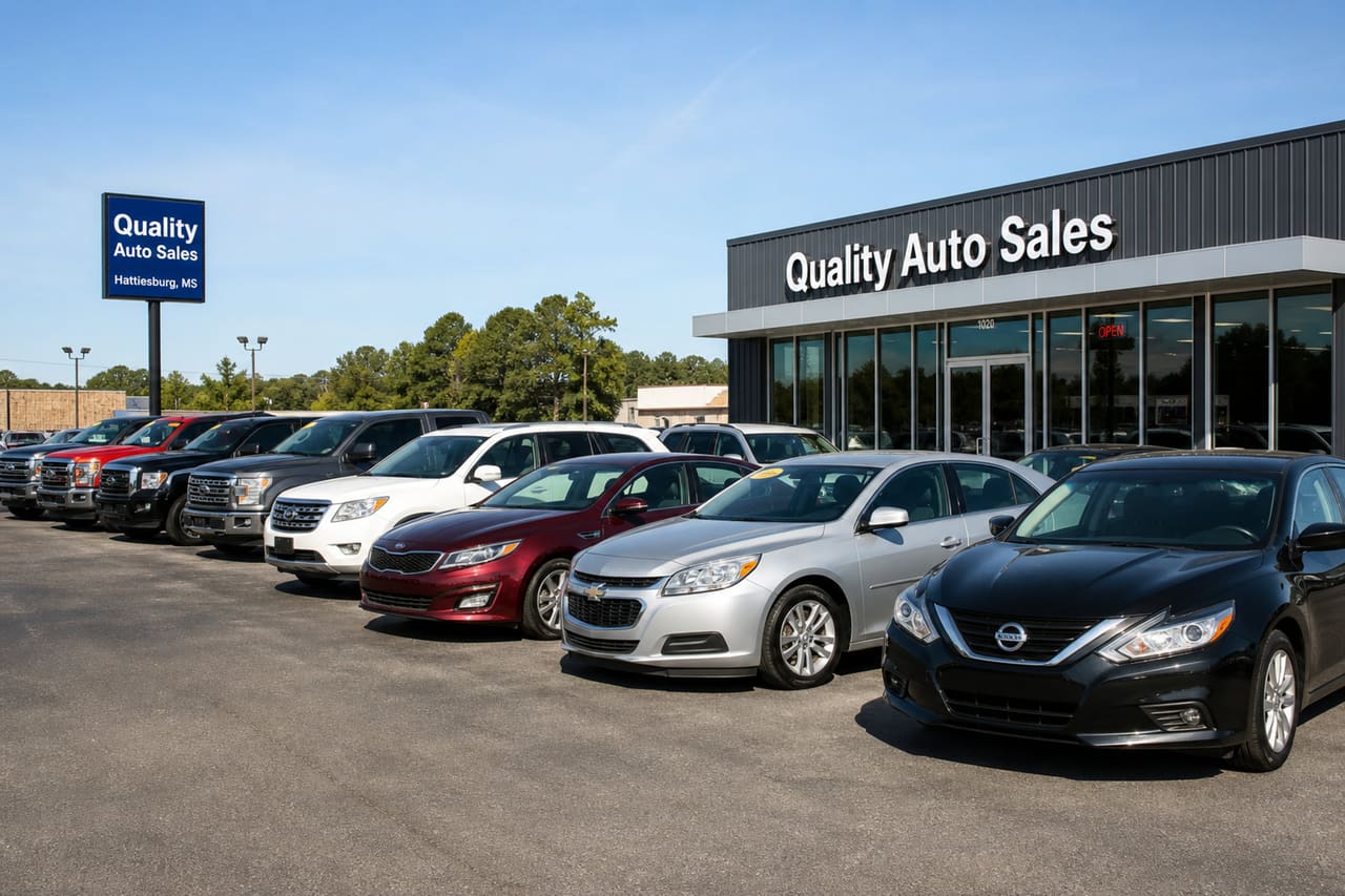 Diverse Selection of Cars and Trucks at a Dealership Lot