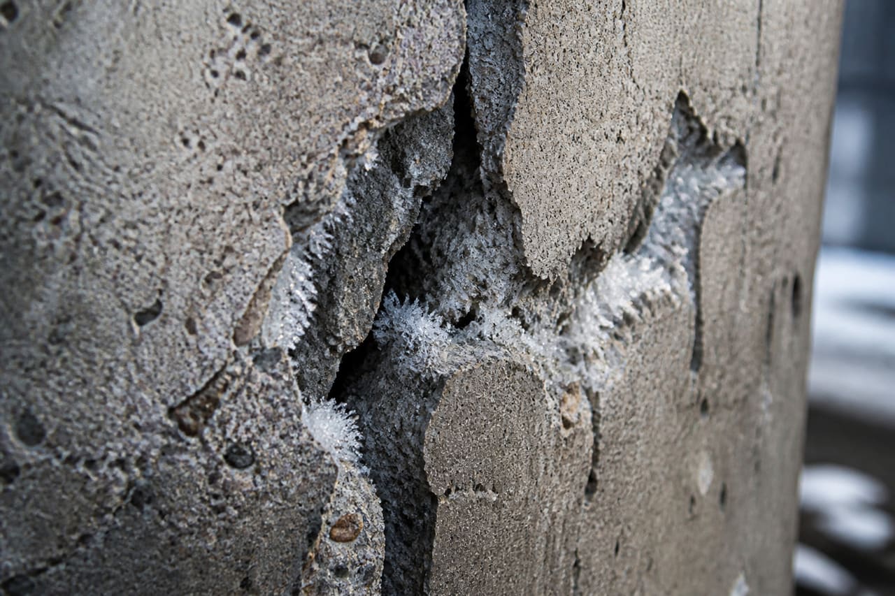 Close Up of Freeze Damage on Concrete Wall