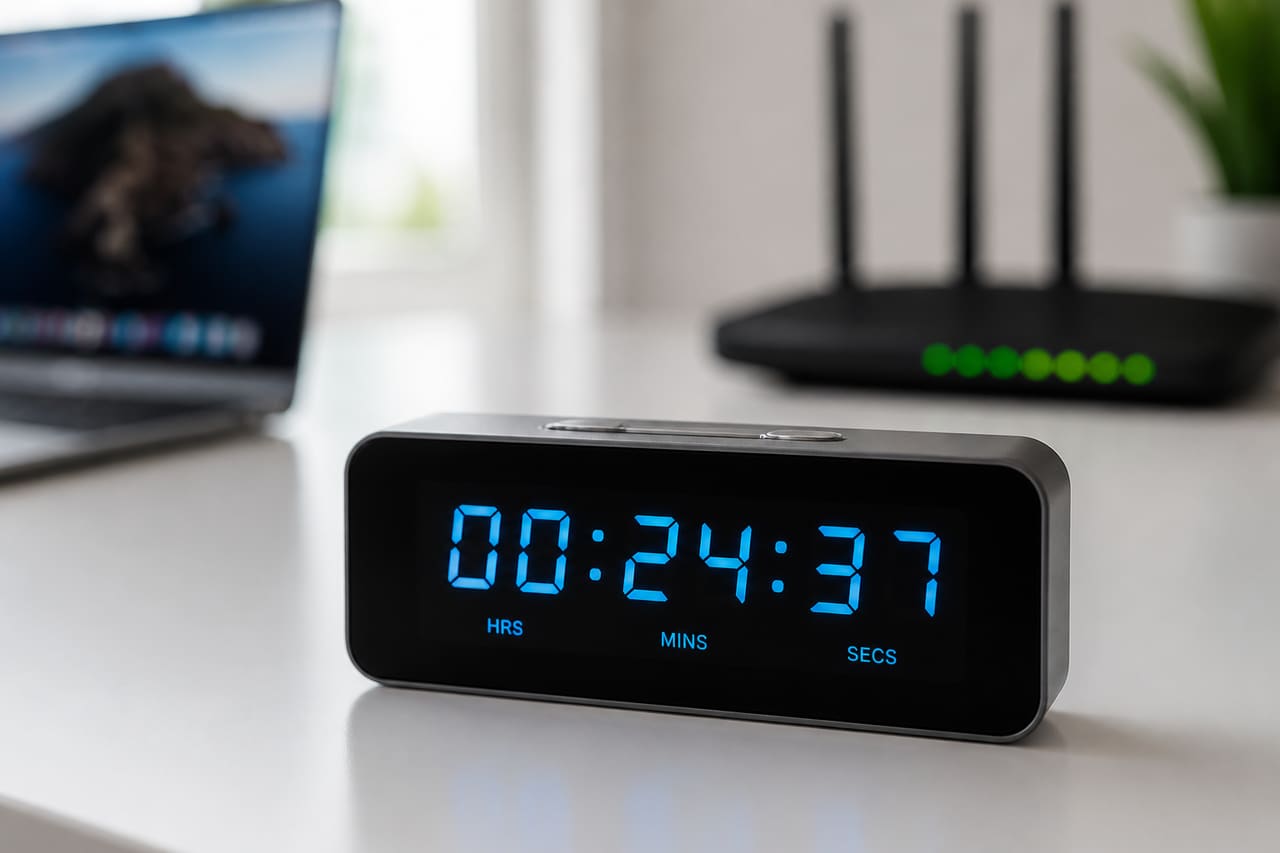 Digital Timer Displaying Countdown for Internet Connection Session