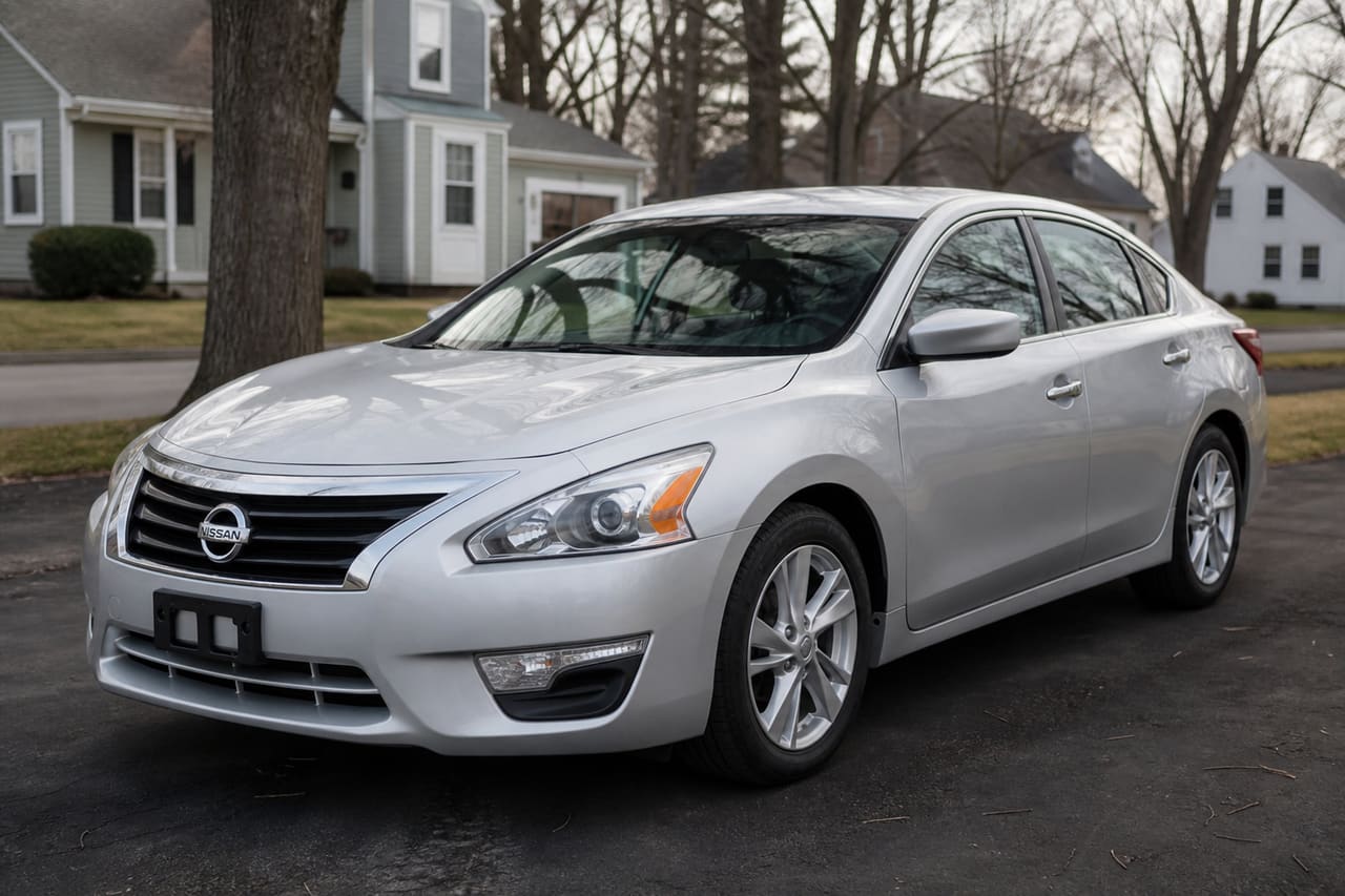 Silver Used Nissan Altima Parked in a Syracuse Neighborhood